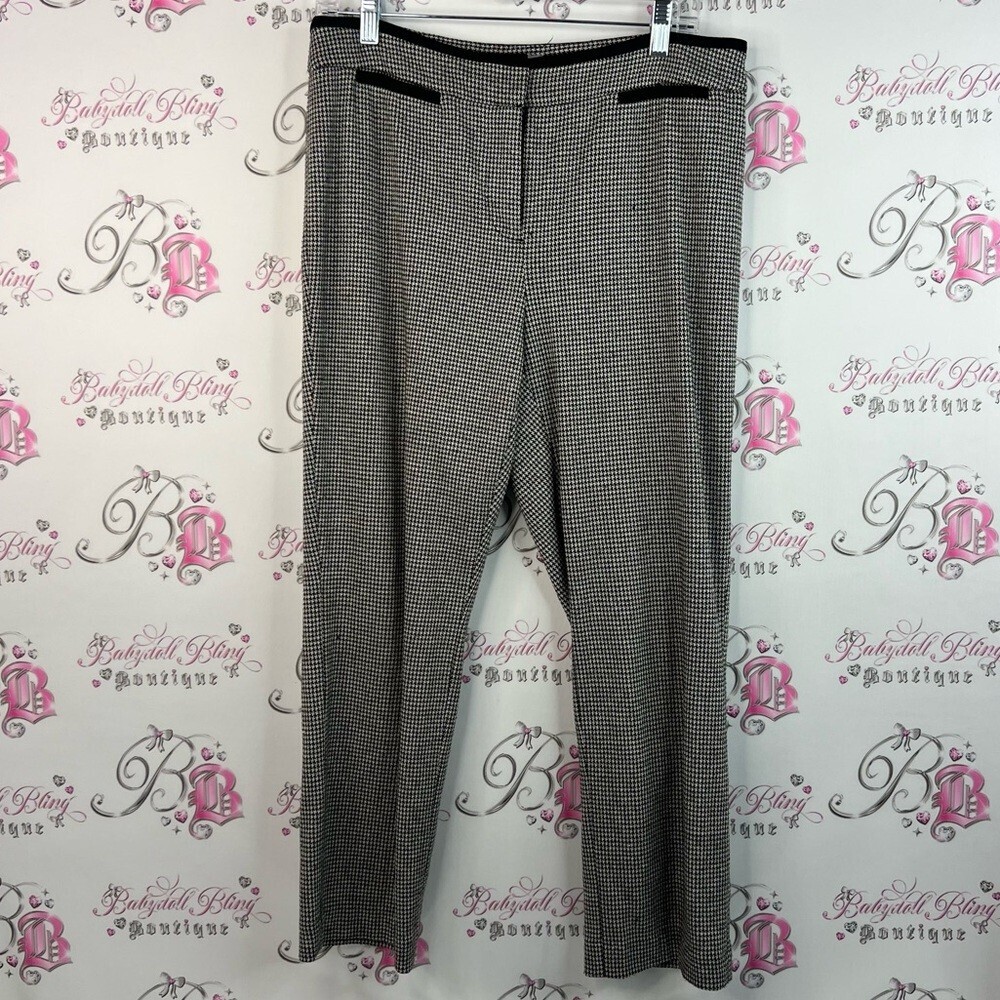 Laura pants houndstooth Elegant Black and White Checkered pockets Trousers